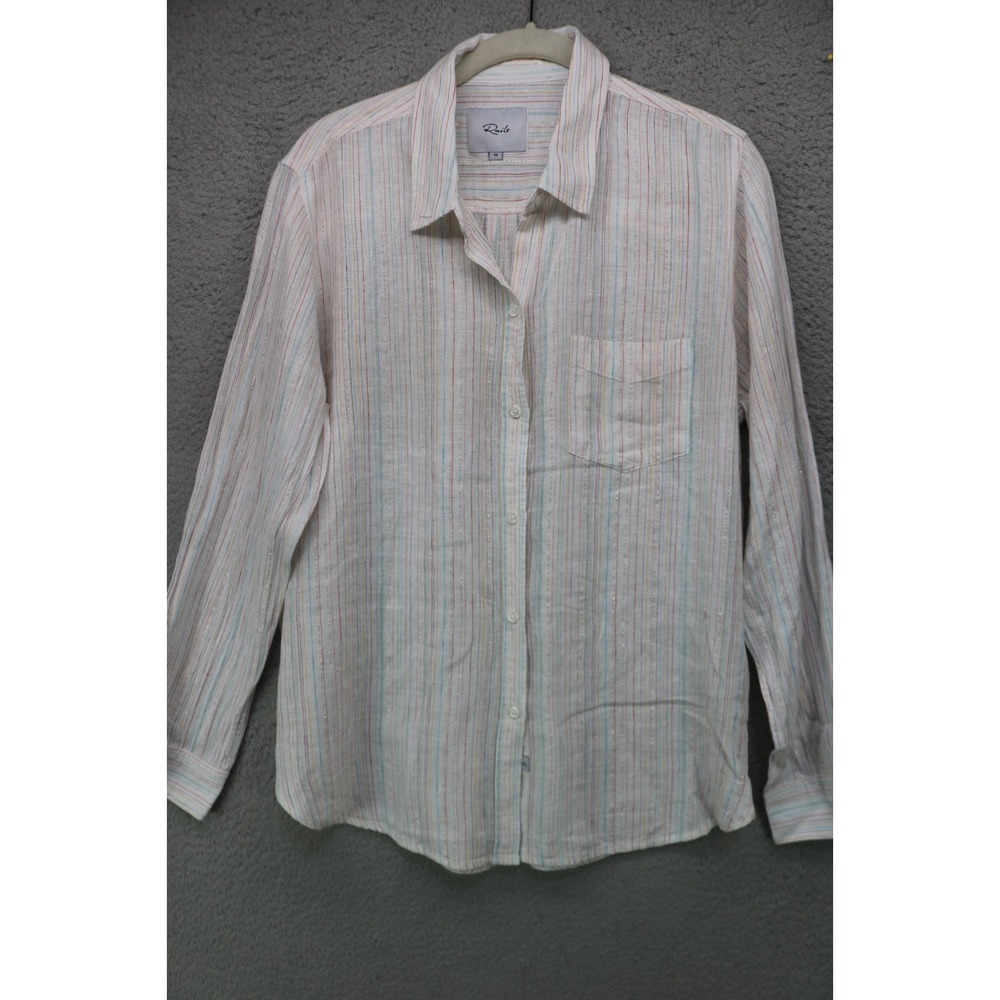 Rails Long Sleeve Button-Up Top-Stripes-Medium-Metallics-Linen Blend-Preppy